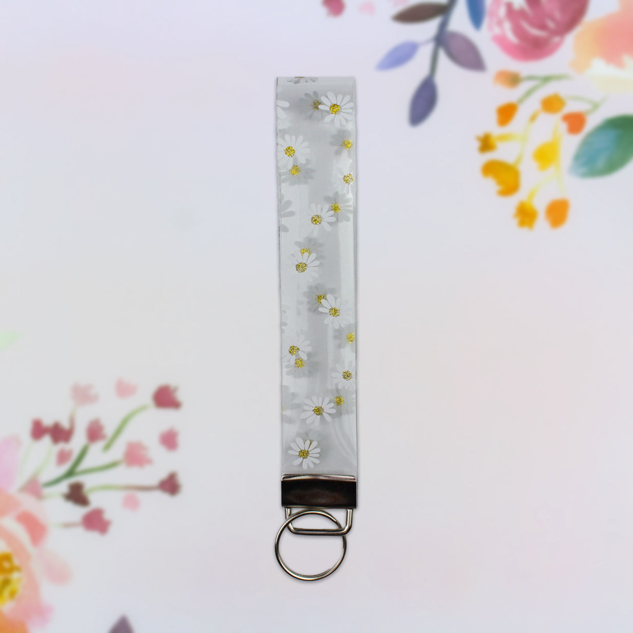 Clear Daisies Wristlet Keychain