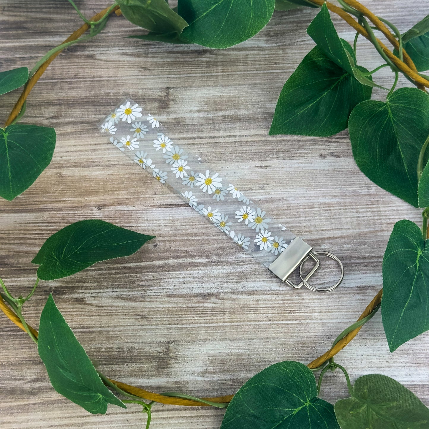 Clear Daisies Wristlet Keychain